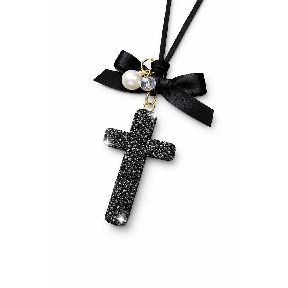 Midnight Grace Rhinestone Cross Car Charm